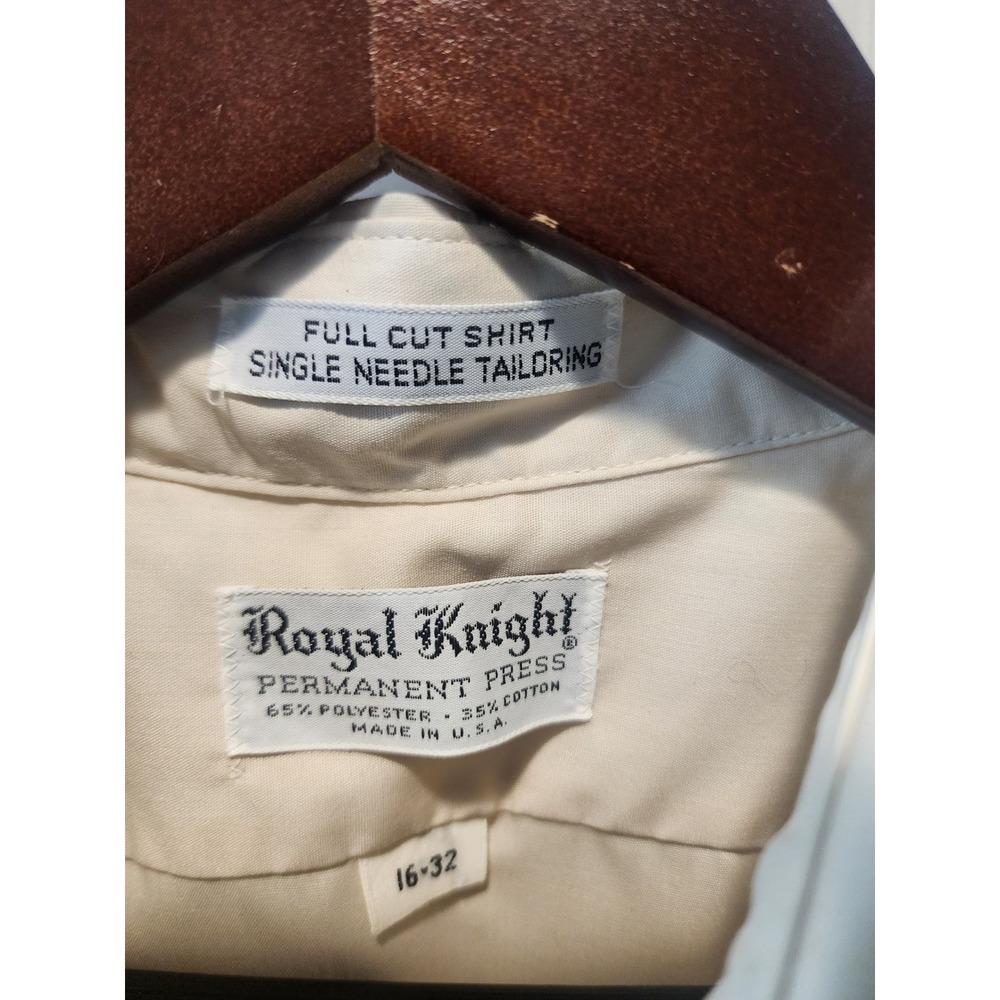 Vintage Royal Knight 60s Men's Dress Shirt 16-32 Off White Full Cut USA Made - Picture 4 of 7